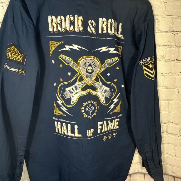 Rock & Roll Hall of Fame Shirt Mens Large Blue Button Down Unique Cleveland - Picture 2 of 7